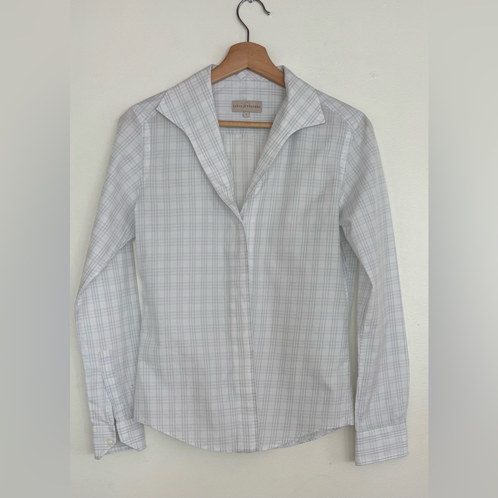 Sarah Alexandra windowpane plaid signature shirt size 2 grey blue